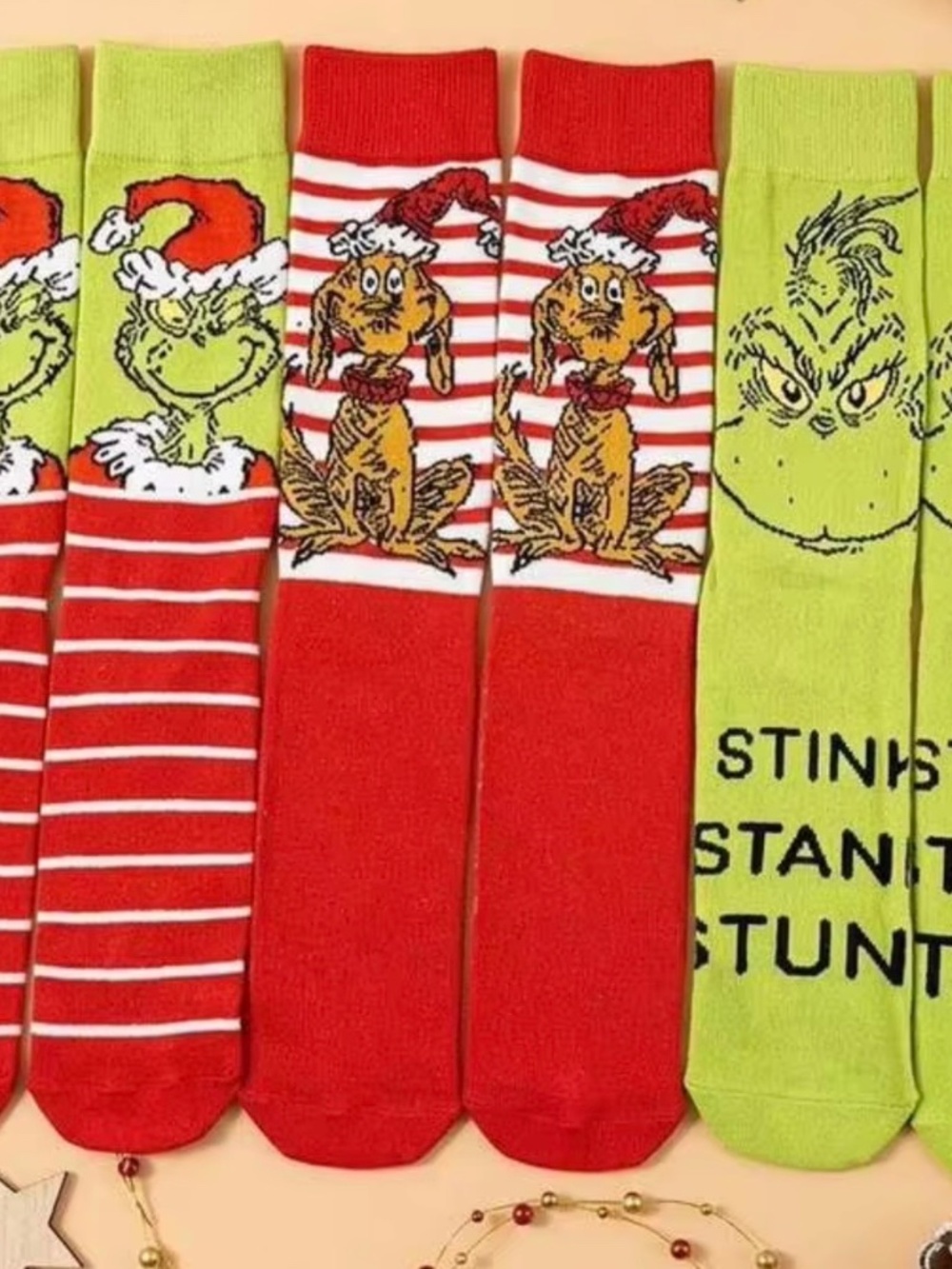 Set of 3 Grinch Socks~Holiday Socks